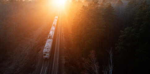 Top view of freight train, motion blur.