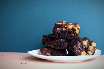 Plate of peanut butter chocolate brownies
