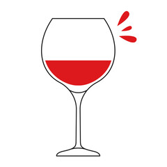Wine glass red with drop line outline contour icon in flat style. Sign object for mobile app and web. Bar symbol, logo for company or store, menu. Simple concept, design element. Vector illustration