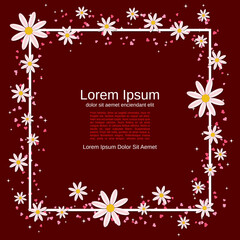 Valentine's Day invitation card, square flyer, booklet vector design template. Dark-red background with white frame and hearts