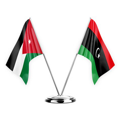 Two table flags isolated on white background 3d illustration, jordan and libya - obrazy, fototapety, plakaty