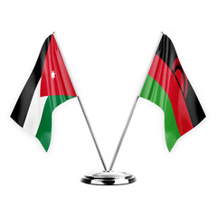 Two table flags isolated on white background 3d illustration, jordan and malawi