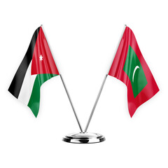 Two table flags isolated on white background 3d illustration, jordan and maldives