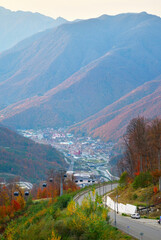 Naklejka premium A village in the Caucasus mountains