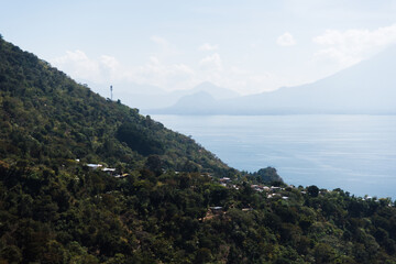 Fototapeta na wymiar Landscape view of volcanoes at Lake Atitlan, Guatemala. 