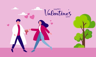 Obraz na płótnie Canvas Flat design valentine's day background with couple illustration