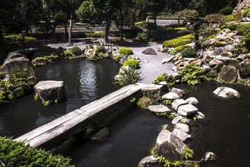 Pond Scene at the Historic Senganen Garden in Kagoshima, Japan