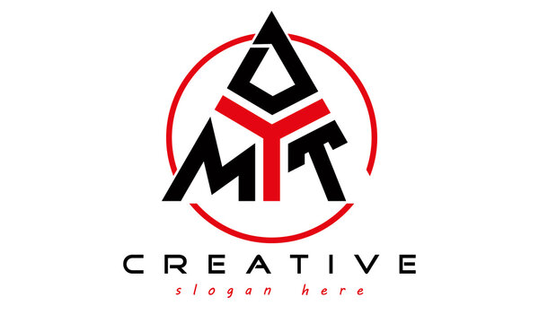 triangle badge with circle MDT letter logo design vector, business logo, icon shape logo, stylish logo template