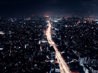 Aerial view of city during night time