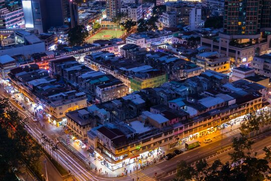 Aerial view of city during night time