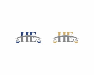 Letters HE Logo With Scale of Justice Logo Icon 001