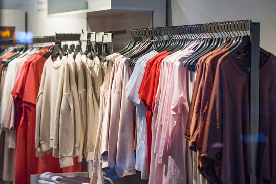 Clothes rack of casual outwear in fashion store