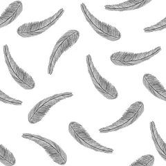Gordijnen Abstracte veren hand getrokken naadloos in zwart-wit. Etnisch stijlontwerp. Achtergrondgordijn, cupcakes, kleding, inwikkeling. Naadloze patroonstijl. © Sawinee