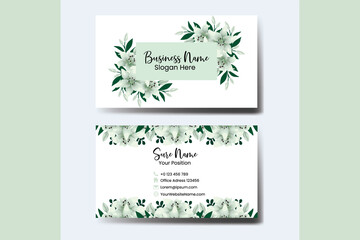Business Card Template White Lily Flower .Double-sided Blue Colors. Flat Design Vector Illustration. Stationery Design