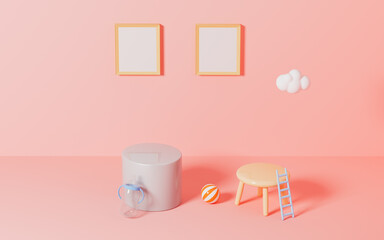 Empty stage and blank with pink background, 3d rendering.