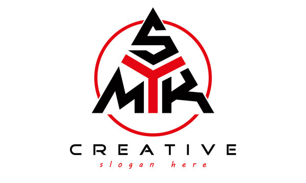 triangle badge with circle MSK letter logo design vector, business logo, icon shape logo, stylish logo template