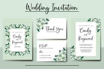 Wedding invitation frame set, floral Digital watercolor hand drawn White Lily Flower design Invitation Card Template