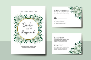 Wedding invitation frame set, floral Digital watercolor hand drawn White Lily Flower design Invitation Card Template