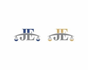 Letters JE Logo With Scale of Justice Logo Icon 001