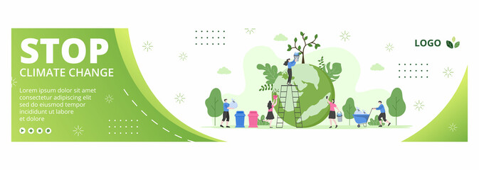 Save Planet Earth Banner Template Flat Design Environment With Eco Friendly Editable Illustration Square Background to Social Media or Greeting Card