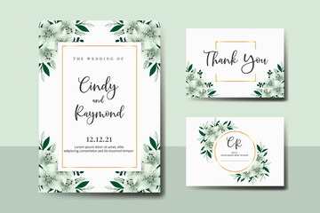 Wedding invitation frame set, floral Digital watercolor hand drawn White Lily Flower design Invitation Card Template