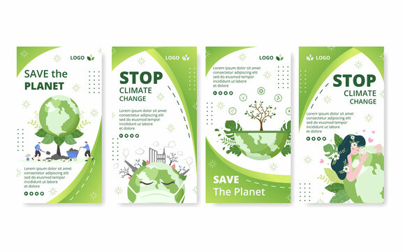 Save Planet Earth Stories Template Flat Design Environment With Eco Friendly Editable Illustration Square Background to Social Media or Greeting Card
