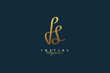 DS Initial Logo Design with Handwriting Style in Golden Gradient. Initial Signature Logo or Symbol for Wedding, Fashion, Jewelry, Boutique, Botanical, Floral and Business Identity
