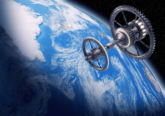 Space station in orbit of planet Earth. 3D illustration