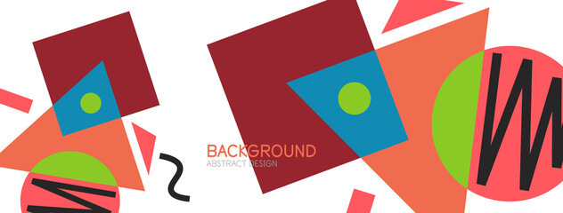 Abstract background. Blocks, lines, triangles, circles composition. Techno or business concept for wallpaper, banner, background, landing page
