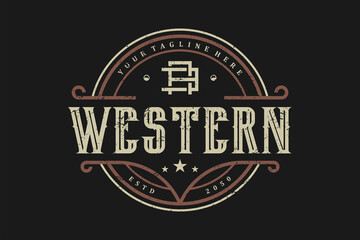 Fototapeta na wymiar Vintage Country Emblem Typography for Western Bar Restaurant Logo design inspiration