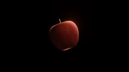 Apple fruit close up with spotlight in dark background. 3D illustration with copy space