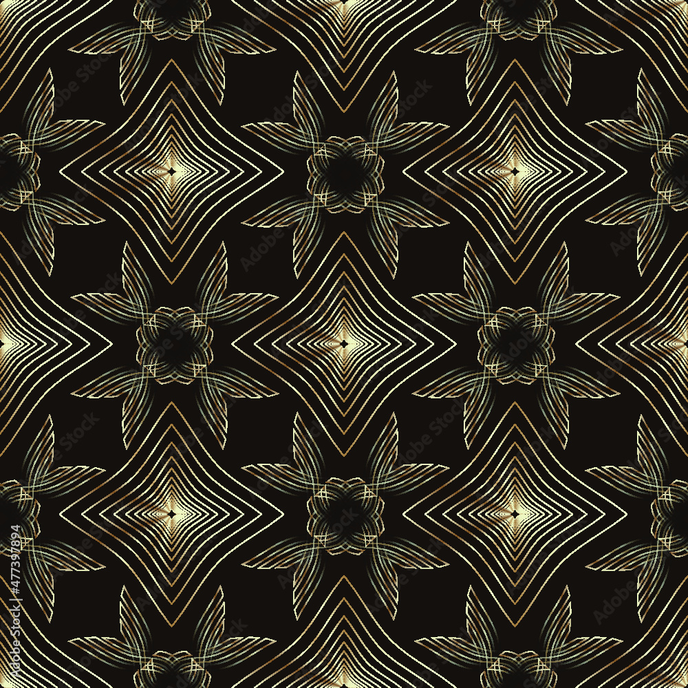 Poster seamless gold line pattern with star pattern on black background