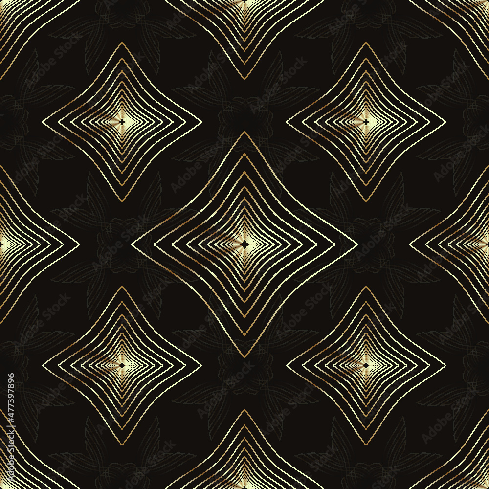 Poster seamless gold line pattern with star pattern on black background