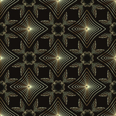Seamless gold line pattern with star pattern on black background