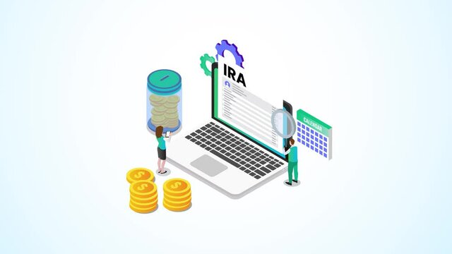 Two people checking IRA account on the laptop