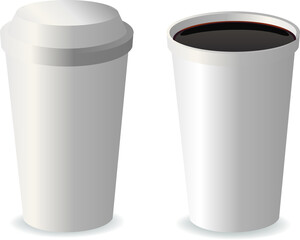 Realistic set mockup paper coffee cups on white background. 3D vector mockup