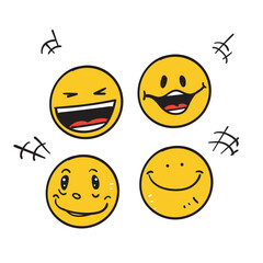 hand drawn doodle smile and laugh emoticon icon illustration