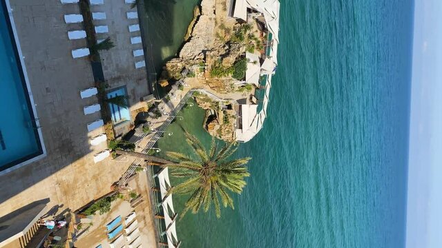 Panning Through The Private Pool And Lounges In BOURJ AL FIDAR Resort In Jbeil, Lebanon. Vertical Shot
