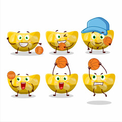 Talented orange gummy candy cartoon character as a basketball athlete