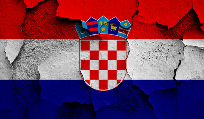 Flag of Croatia on old grunge wall in background
 - obrazy, fototapety, plakaty