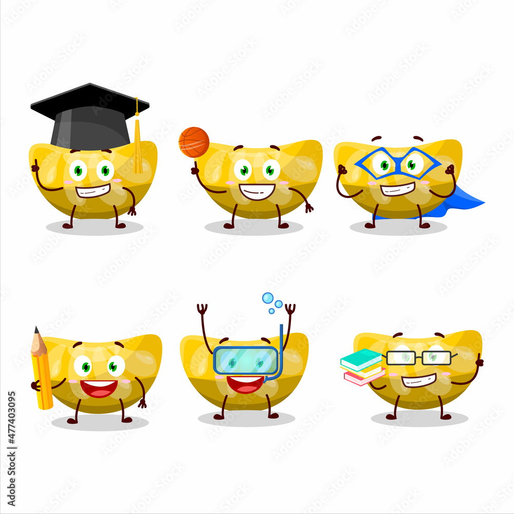 Wall mural School student of orange gummy candy cartoon character with various expressions