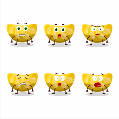 Character cartoon of orange gummy candy with scared expression