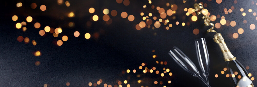 New years eve celebration background with champagne