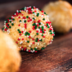 Christmas coconut balls - close-up