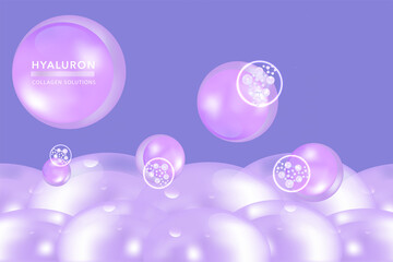 Hyaluronic acid skin solutions ad, purple collagen serum drops with cosmetic advertising background ready to use, illustration vector.