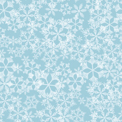 Winter seamless pattern with white snowflakes on grey background. Vector illustration for fabric, textile wallpaper, posters, gift wrapping paper. Christmas vector illustration. Falling snow