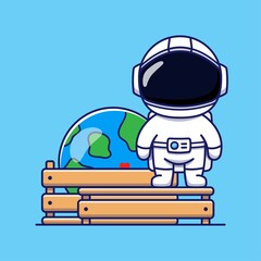 Cute astronaut with planet earth miniature
