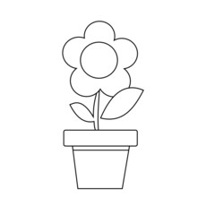 Coloring book template. Flower in a pot coloring. Line vector element design. Flat Design. EPS10