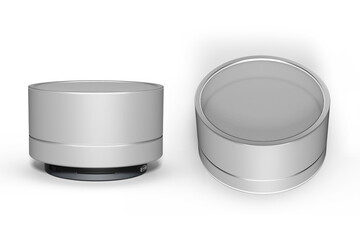 Blank wireless portable bluetooth speaker mockup, isolated on white background. 3d rendering.