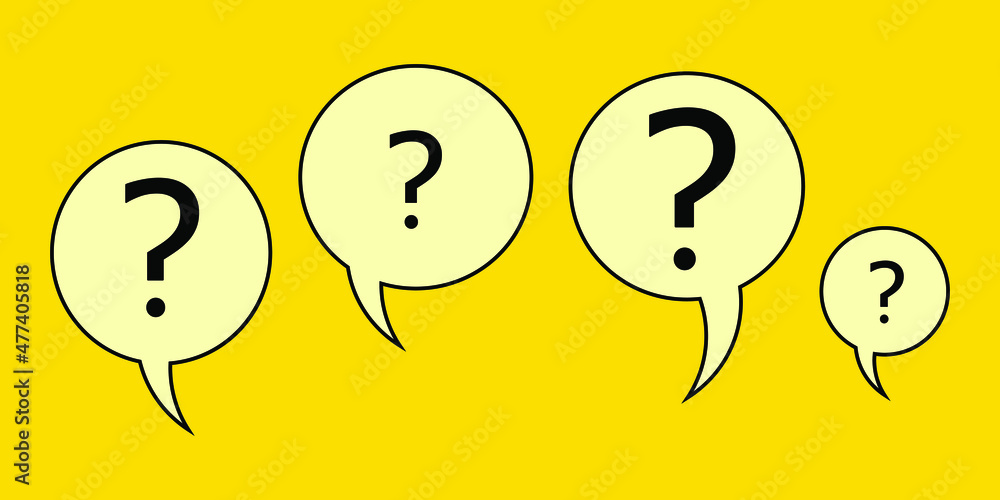 Poster four speech bubbles with question marks on a yellow background. abstract vector illustration. eps 10